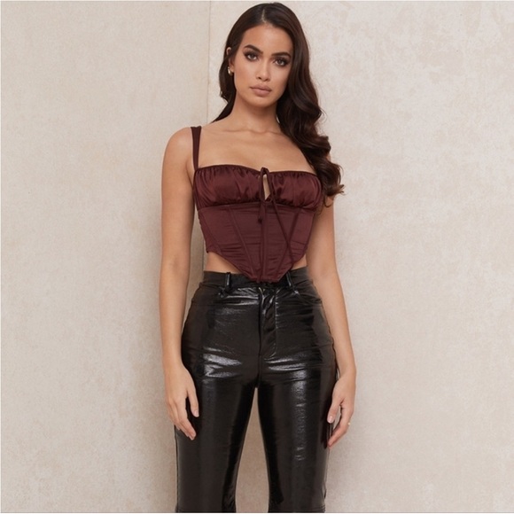 House of CB Tops - House of CB Betsy Raisin Satin Cropped Corset